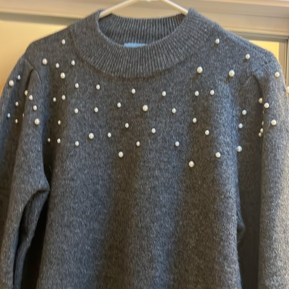 CECE SWEATER WITH PEARL YOKE AND SHOULDERS DRESSY, only worn once,runs big - Picture 3 of 7